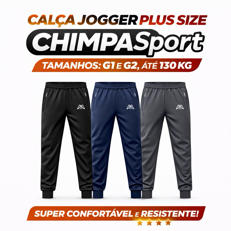 Calça Jogger Plus Size Chimpa Sport G1,G2 Até 130KG Academia Trabalho Frio Futebol com 2 bolsos com zíper envio imediato em Oferta na Shopee