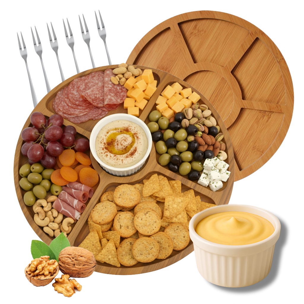 Kit Petisqueira Redonda 6 Garfinhos Ramekim Molheira Gamela Madeira Aperitivo Frios Queijo em Oferta na Shopee