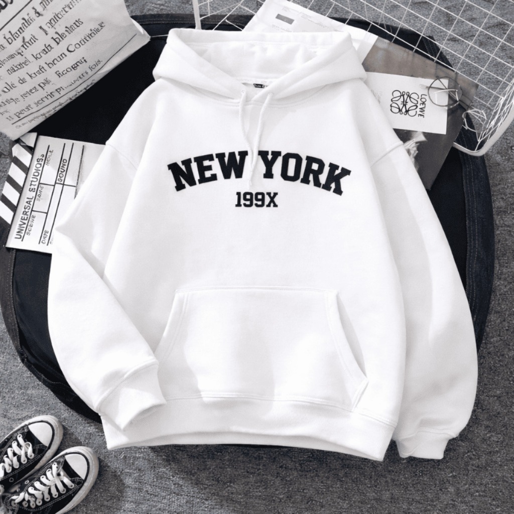Moletom Cangurú Unissex Blusa de Frio Casaco Feminino Masculino Flanelado Algodão New York 199X