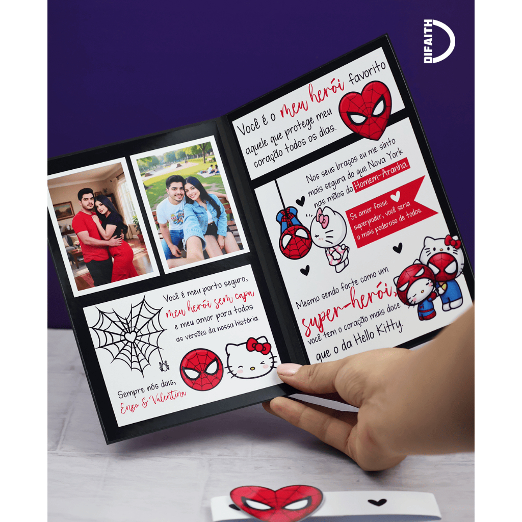 Cartinha Homem-Aranha e Hello Kitty Personalizada com Foto – Presente Romântico Criativo para Namorado(a) em Oferta na Shopee