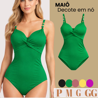 Maiô Feminino Praia Decote Nó Suplex Poliamida Premium Body Comfortável Disfarça Barriga em Oferta na Shopee