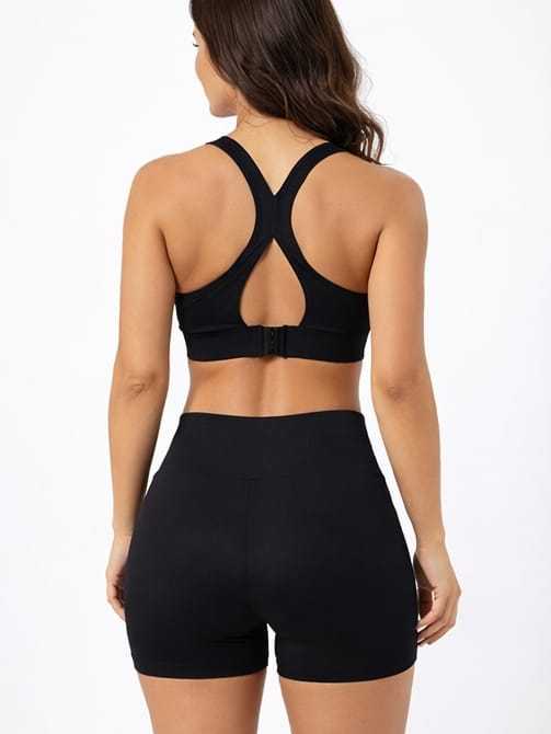 Conjunto Fitness Feminino Sem Costura Top + Short Cintura Alta Modelador Academia Yoga-Cod:MT160