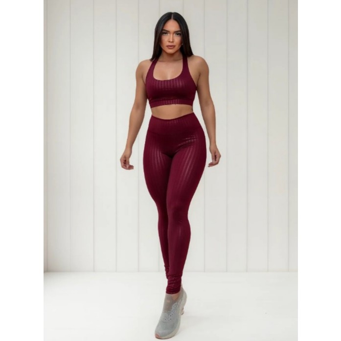 Conjunto Academia Treino Top e Calça Legging Feminino Fitness 3D Luxo Compressão