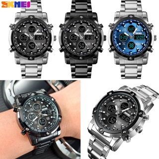 SKMEI 1389 Relógio Digital De Quartzo Masculino Homens Três Tempo Pulso De Aço Contagem Regressiva Relogio em Oferta na Shopee