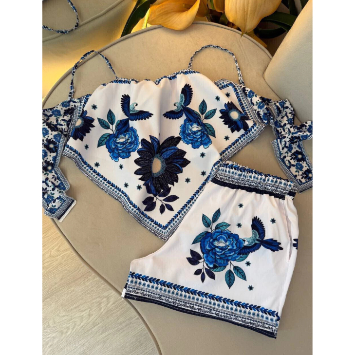 Conjunto estampado Tecido crepe seda insp. Farm