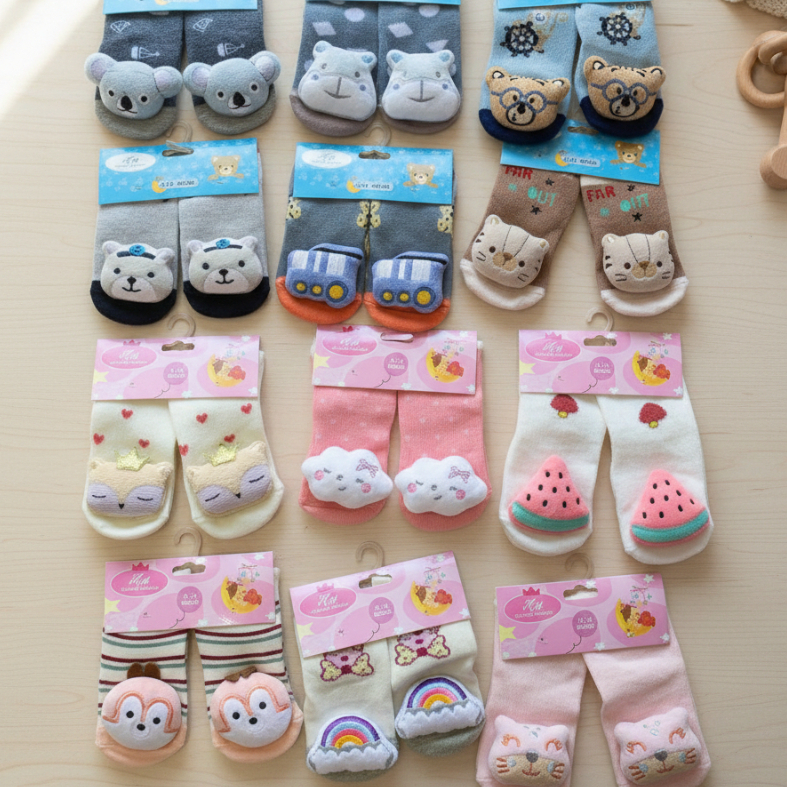 Kit Meias 5 Pares Bebê Divertidas 3D – Confortáveis e Respiráveis Fofinhos e Coloridos