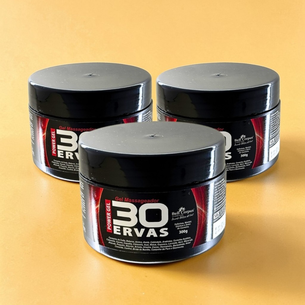 Kit 3 Gel Massageador Corporal Power GEL 30 ERVAS com Extratos Naturais 300g Bellcorpus