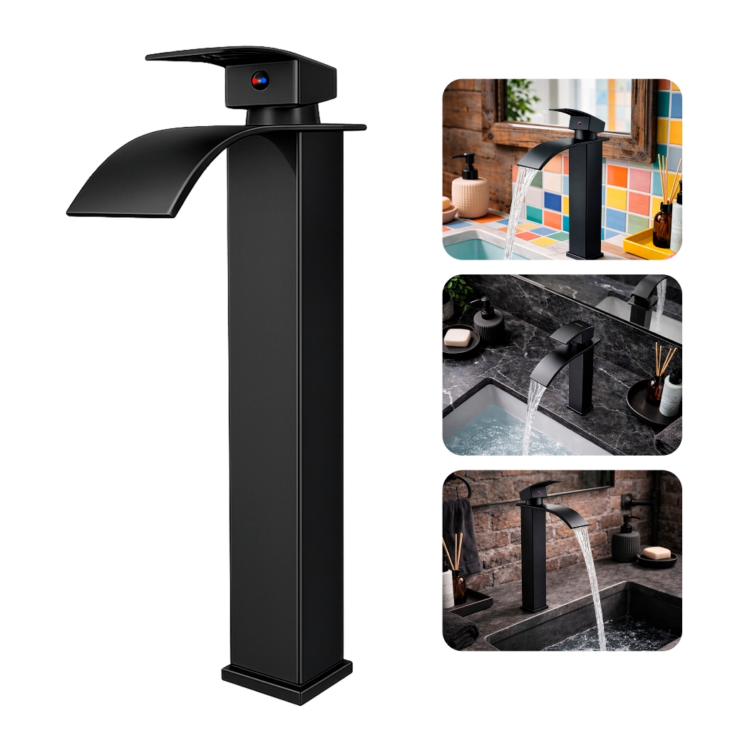 Torneira Misturador Monocomando para Banheiro Lavabo Luxo Bica Alta Preta Aço Inox 304 Brinovar