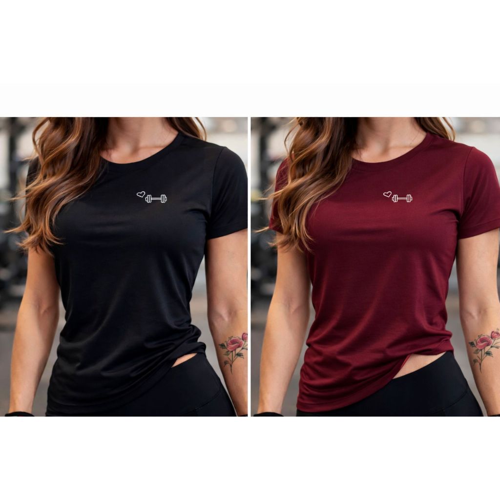 Combo 2 Camisetas Dry Fit Baby Look Academia Estampa Fitness Caimento Perfeito