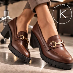 Sapato Mocassim Salto Médio Slip On Tratorado Bridão