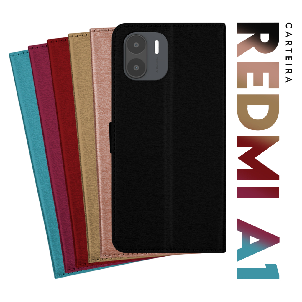 Capa Case Capinha Carteira Flip Cover Couro Sintético PRETA Para Xiaomi Redmi A1 A2 tela 6.52 pol Cell in Power25