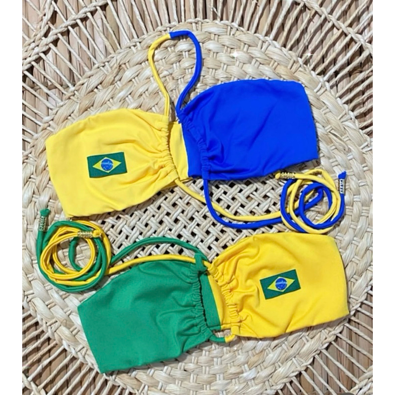 kit 2 TOP Cropped Brasil Torcida Feminina Copa do Mundo 2026 Tomara Que Caia Top Faixa Academia