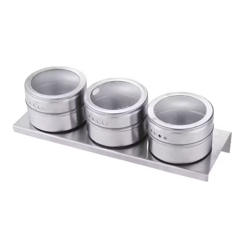 KIT PORTA TEMPEROS COM 3 PEÇAS | AÇO INOX E TAMPA DE VIDRO | 50ML CADA POTINHO | CONDIMENTOS | CASA E DECORAÇÃO | COZINH