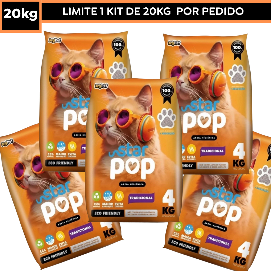 Kit 5 Granulado de Argila Higiênica de Gato Forma Torrões Areia para gato Perfumado Star Pop