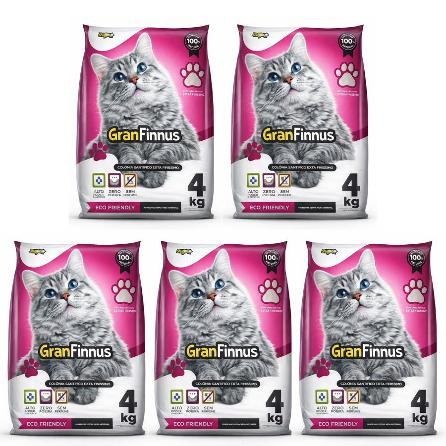 Kit 5 Areias Sanitárias Extra Fina para Gatos - MimoCat GranFinnus – Antiodor, Alta Absorção 20kg em Oferta na Shopee