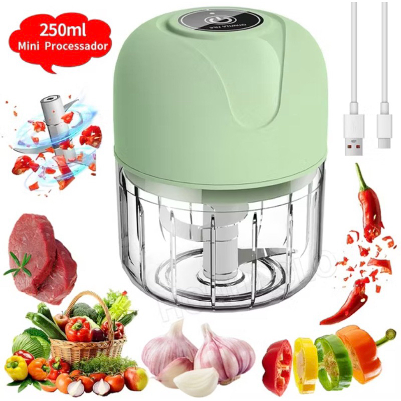 Mini Processador Elétrico Tomate de Alimentos 250ml Portátil Carne Vegetais Recarregável USB Bivolt