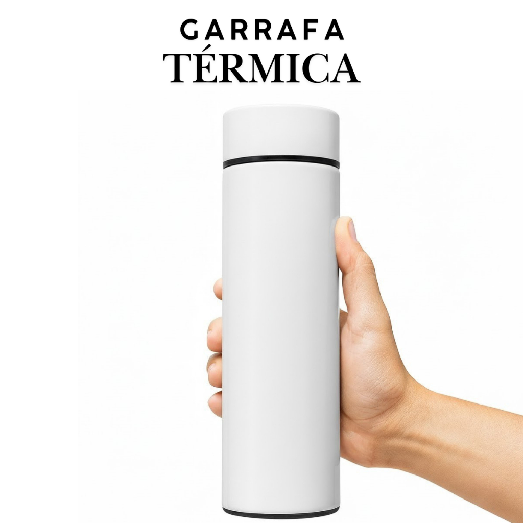 Garrafa Térmica Com Visor LED 490ML  Nome Logo Desenho Profissão e Time