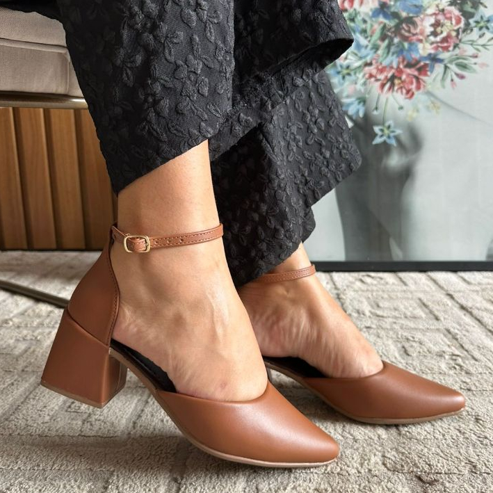 Detalhes do Sapato Feminino Scarpin Bico Fino Salto Bloco Grosso Salomé Confortável Tendencia Moda