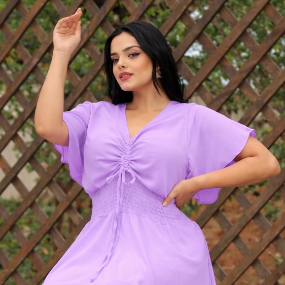 Vestido Macaquinho Feminino Plus Size Curto em Tecido Duna com Short Embutido Manga Babado 44 a 50