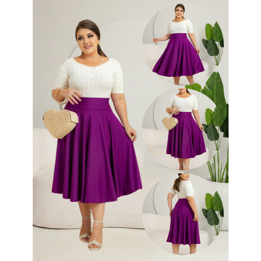 Saia Midi Fúcsia/Roxa Godê 360º Moda Cristã Feminina