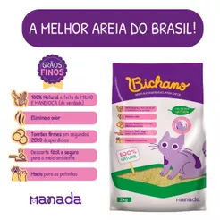 Areia Biodegradável Bichano Para Gatos Cat Grãos Finos 2kg Bio Milho e Mandioca Grão Fino Manada