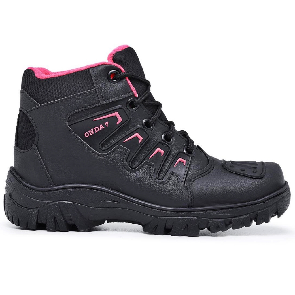Bota Motociclista Feminino Coturno Motoqueiro Proteção Marcha Bico REF:MTF02 em Oferta na Shopee