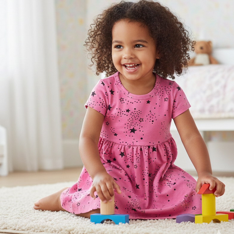 Vestido Feminino Infantil Menina Em Cotton Estampado Kit Com 3 Unidades Tamanho 04 Ao 12