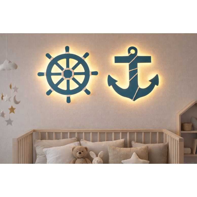 Ancora E Leme Iluminado Com Luz De Led Decoração Quarto Bebe Decoração Quarto Bebe Tema Marinheiro