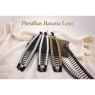 Presilha Banana Luxo com Pérolas e Strass