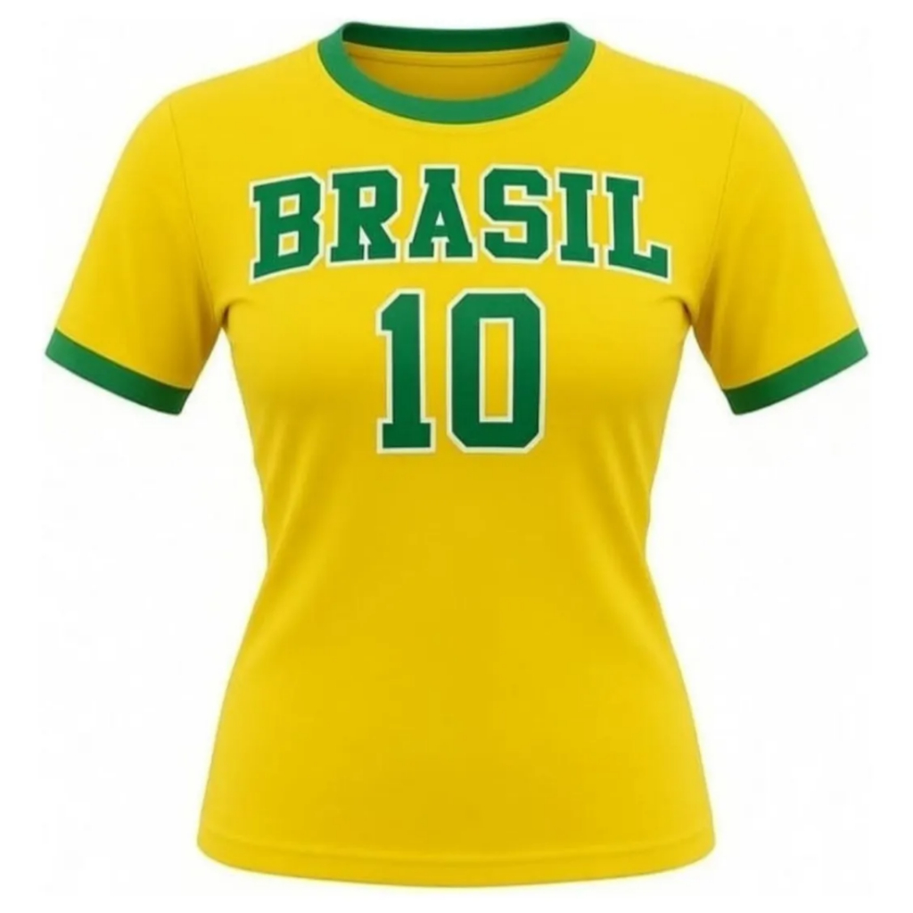 Camisa Camiseta Feminina Brasil 10 Futebol Copa Do Mundo 2026 Hexa