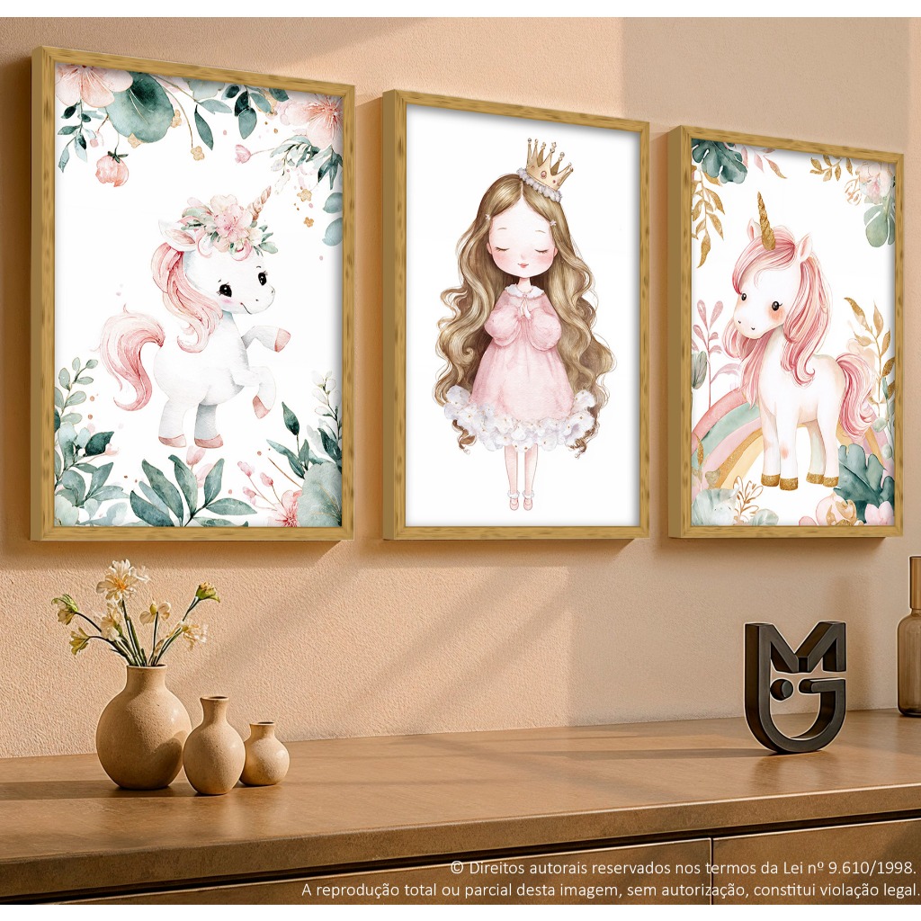 QUADRO DECORATIVO UNICORNIO ARCO IRIS PRINCESA QUARTO CRIANÇA BEBÊ em Oferta na Shopee