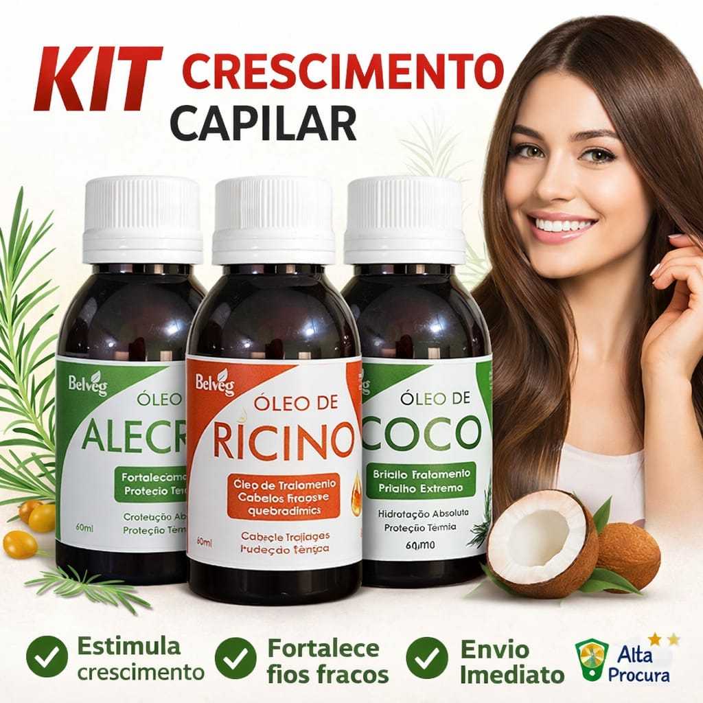 Kit Terapia Capilar | Óleo de Coco + Rícino + Alecrim | Crescimento, Hidratação e Fortalecimento em Oferta na Shopee