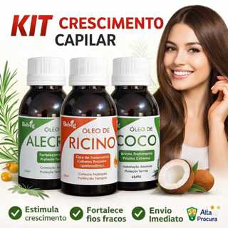 Kit Terapia Capilar | Óleo de Coco + Rícino + Alecrim | Crescimento, Hidratação e Fortalecimento em Oferta na Shopee