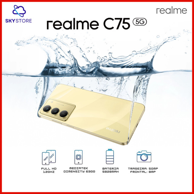 Realme C75 5G, Câmera 50MP, Versão Global, 256GB + 8GB RAM, Bteria 5828mAh