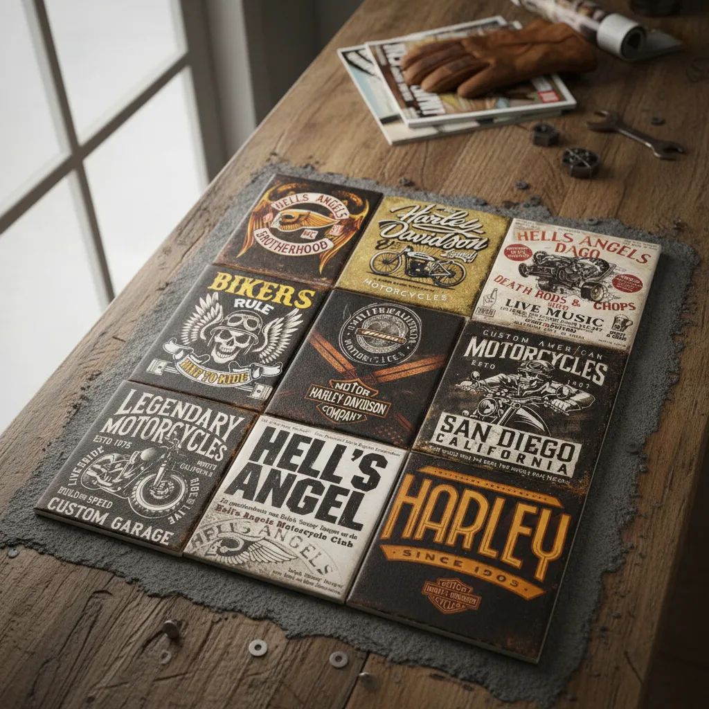 Azulejos Decorativos HARLEY STYLE Retrô Motorcycle  Vintage Custom Kit 9 Peças 15x15cm.