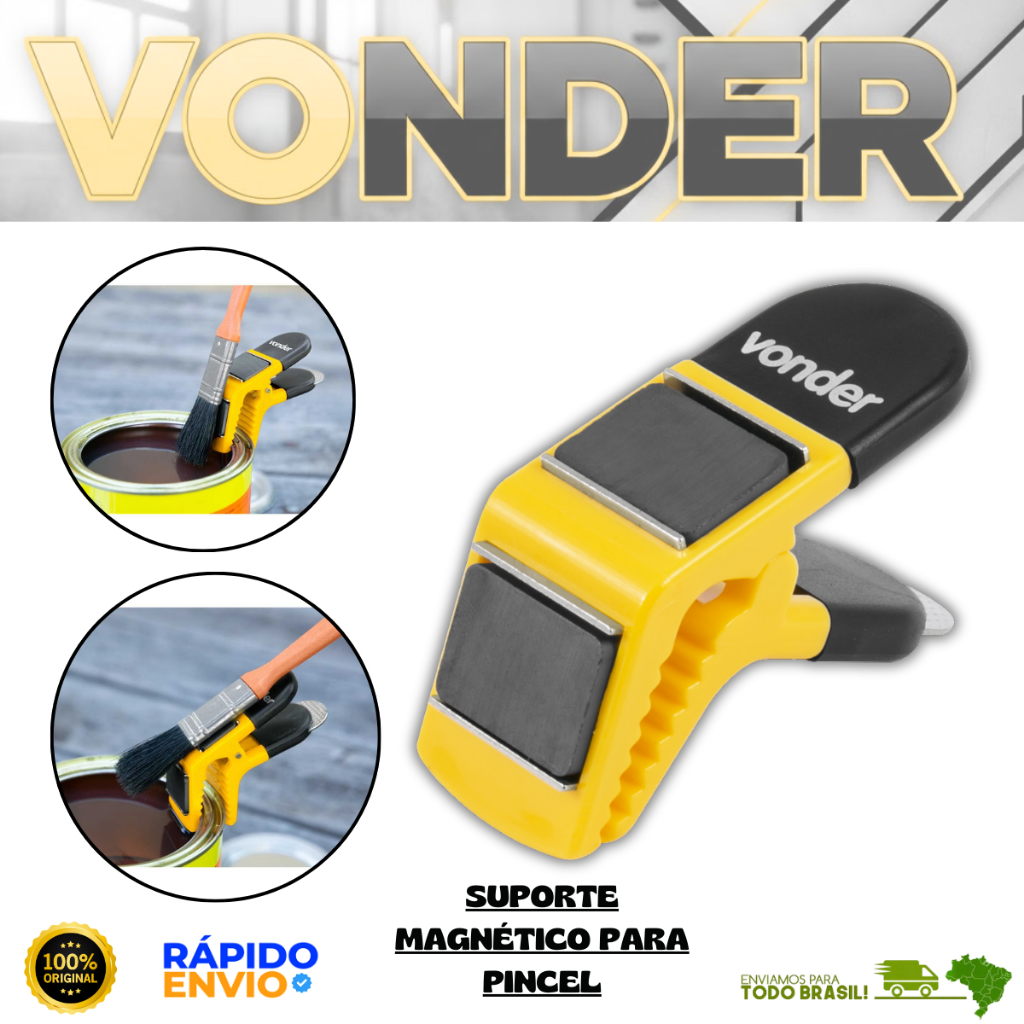 Suporte Para Pincel Magnético Com 2 Ímãs Vonder Com Abridor De Latas Resistente Oferta Premium