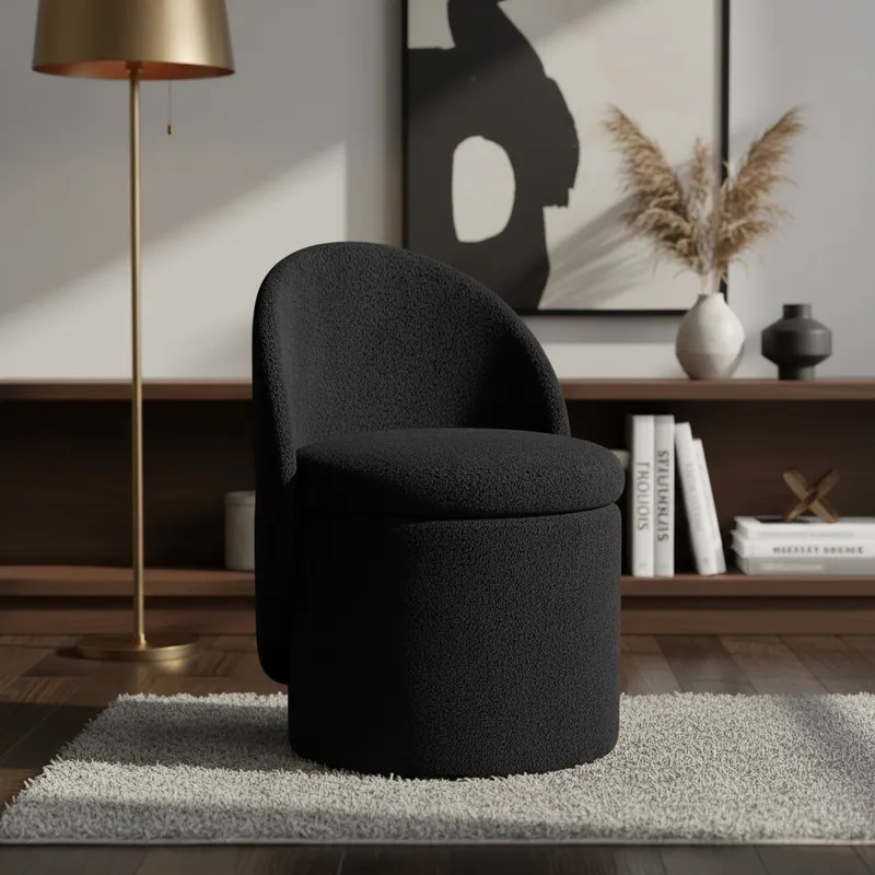 Puff Banquinho Com Encosto Baú Sala E Quarto Encosto Boucle Flat Interiores