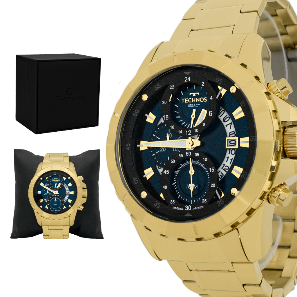 Relógio Masculino Technos Dourado Legacy Aço Inoxidável 10ATM RT15EMSA