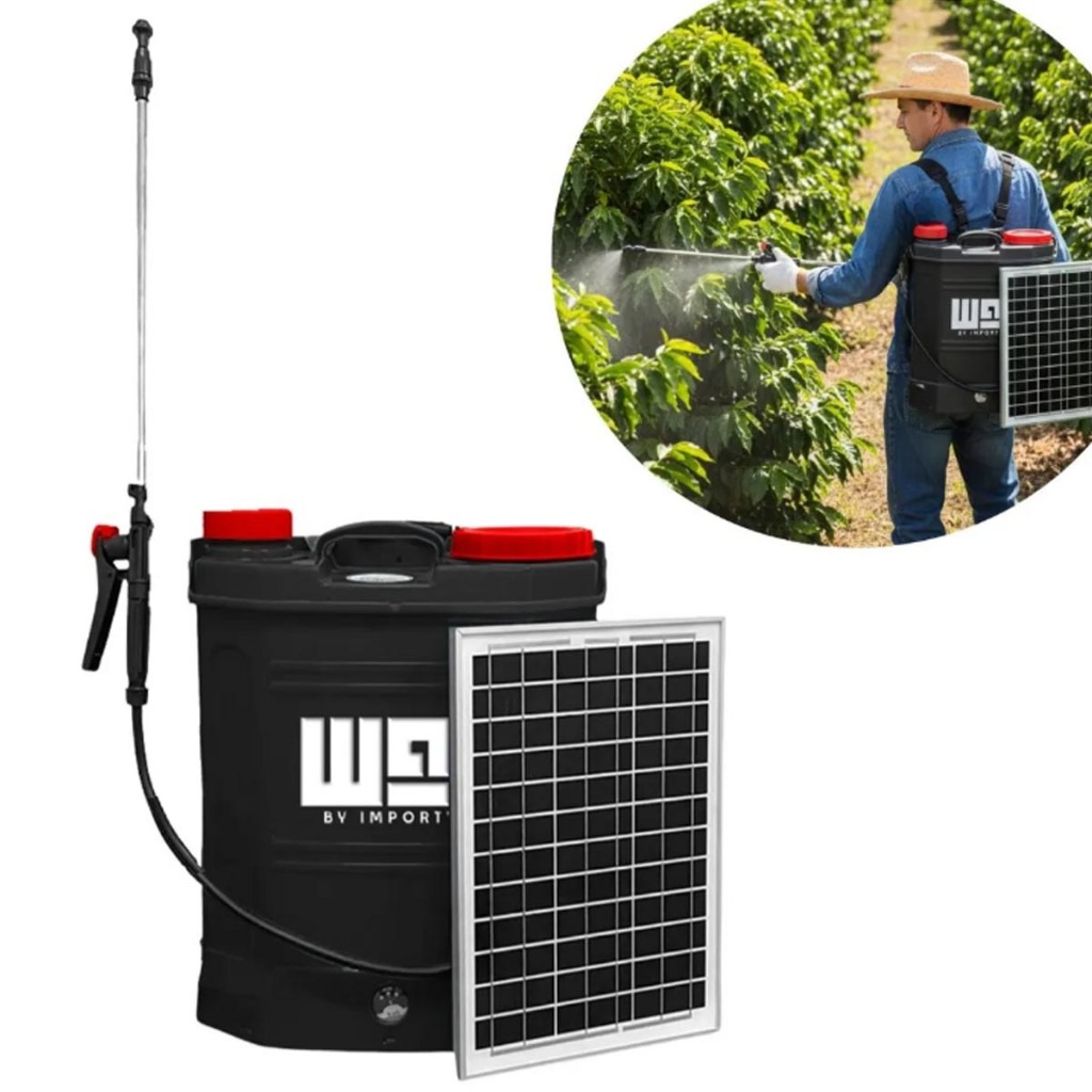 Pulverizador Costal 2x1 20 Litros Elétrico e Painel Solar Bateria 3 Bicos Importway IWPCPS20020
