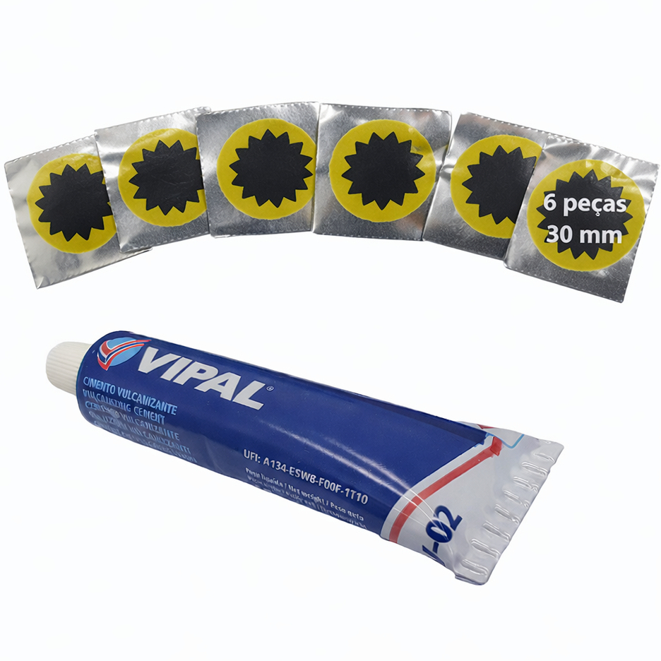 6 Remendos Tipo Estrela 3cm Bicicleta Moto + 1 Cola Vipal CB-01 15g Reparo Original e Pratico
