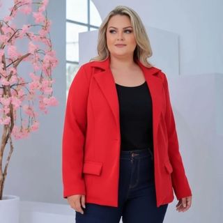 Blazer Feminino Plus Size De Alfaiataria Com Botões