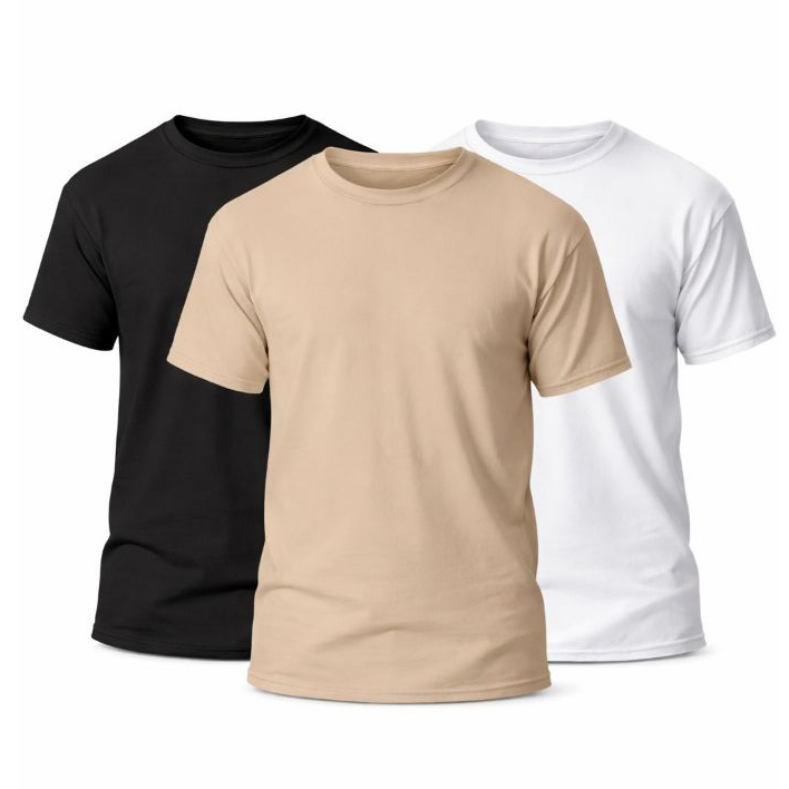 Kit Com 3 Camisetas Básicas Masculinas e Feminina 100%  Algodão Preta, Branca e Bege Algodão Gola Redonda