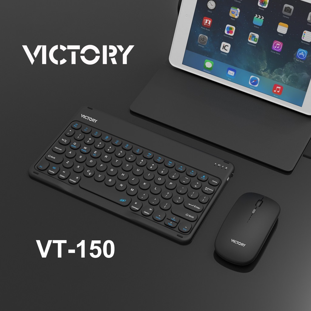 Kit Teclado e Mouse Bluetooth VT-150 Ultrafino, compacto, p/ celular, tablet e notebook
