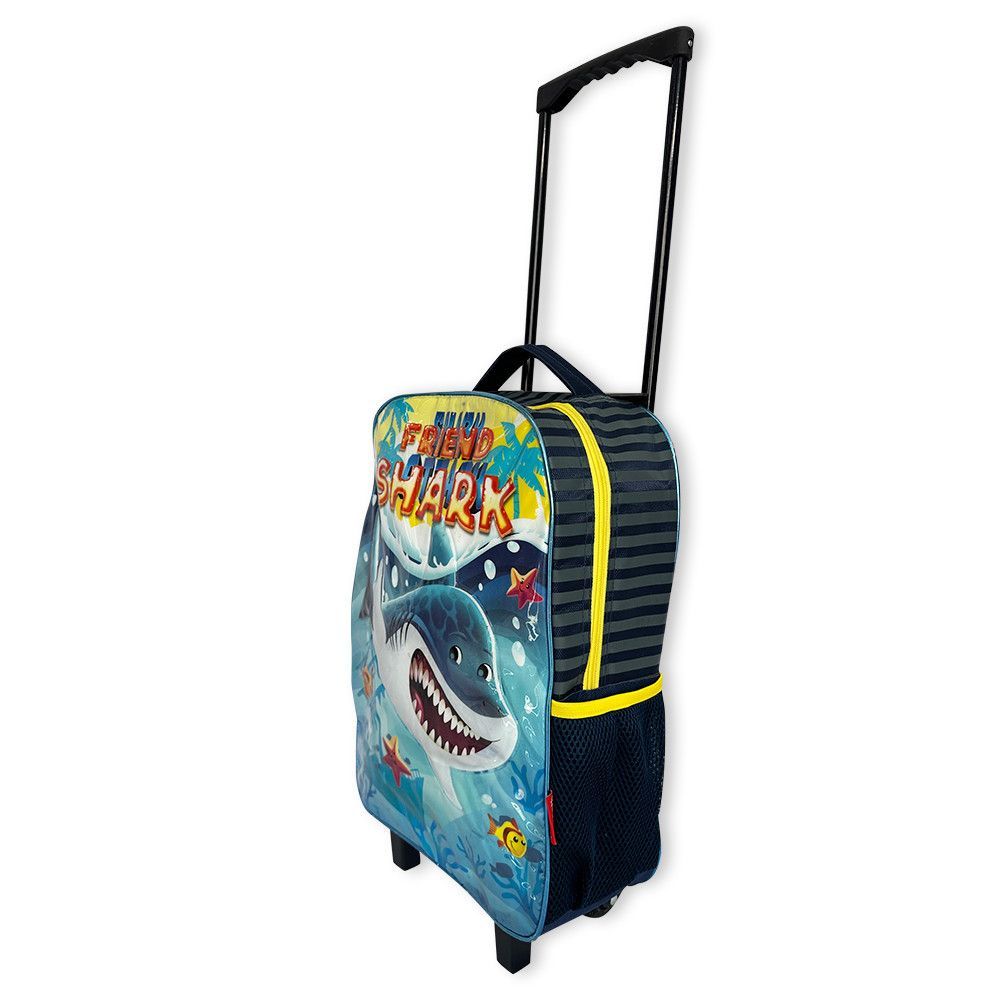 Super Kit Mochila Escolar Infantil Conjunto 3 Peças Estampa Tubarao Amarelo Azul Vermelho - Mochila-lancheira-estojo