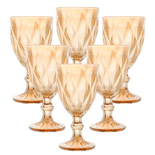 Jogo de até 3/6/9/12 Taças de Vidro Diamond Transparente Ambar Furta Cor Verde Azul Fume Bico De Jaca 330ml em Oferta na Shopee