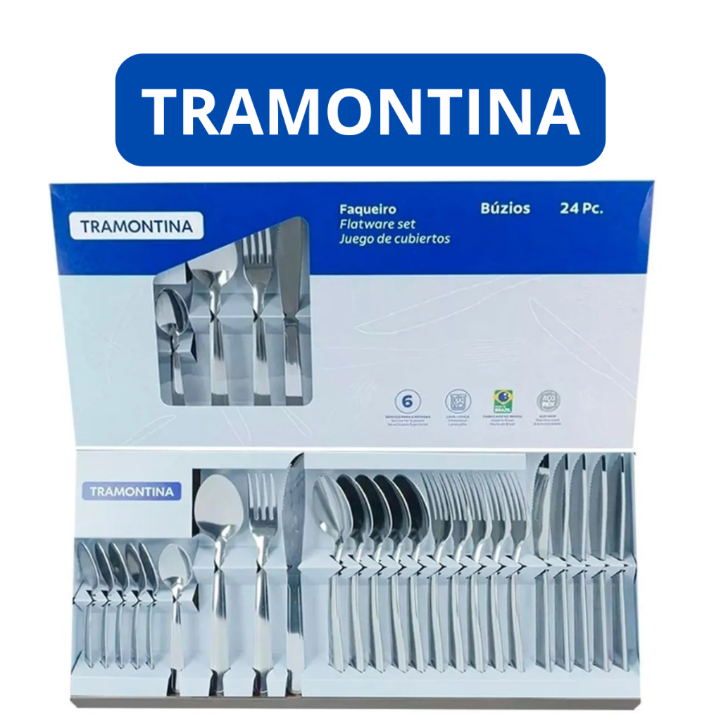 Faqueiro Tramontina Búzios 24 Peças Aço Inox Original Talheres Garfo Faca Colher