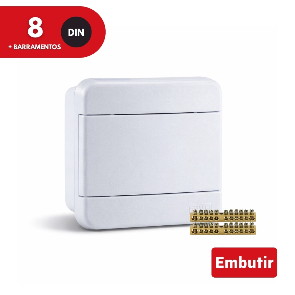 Quadro de Distribuição Para Embutir 8 Disjuntores Din Com Barramentos Force Line em Oferta na Shopee