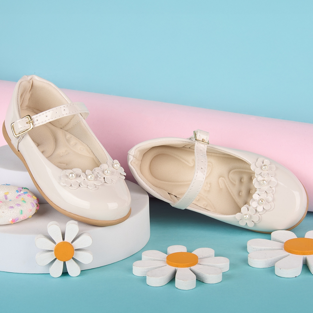 Sapatilha Infantil Menina Casual de Fivela Enfeite Flores Sapato Social Festa Macio Confortável