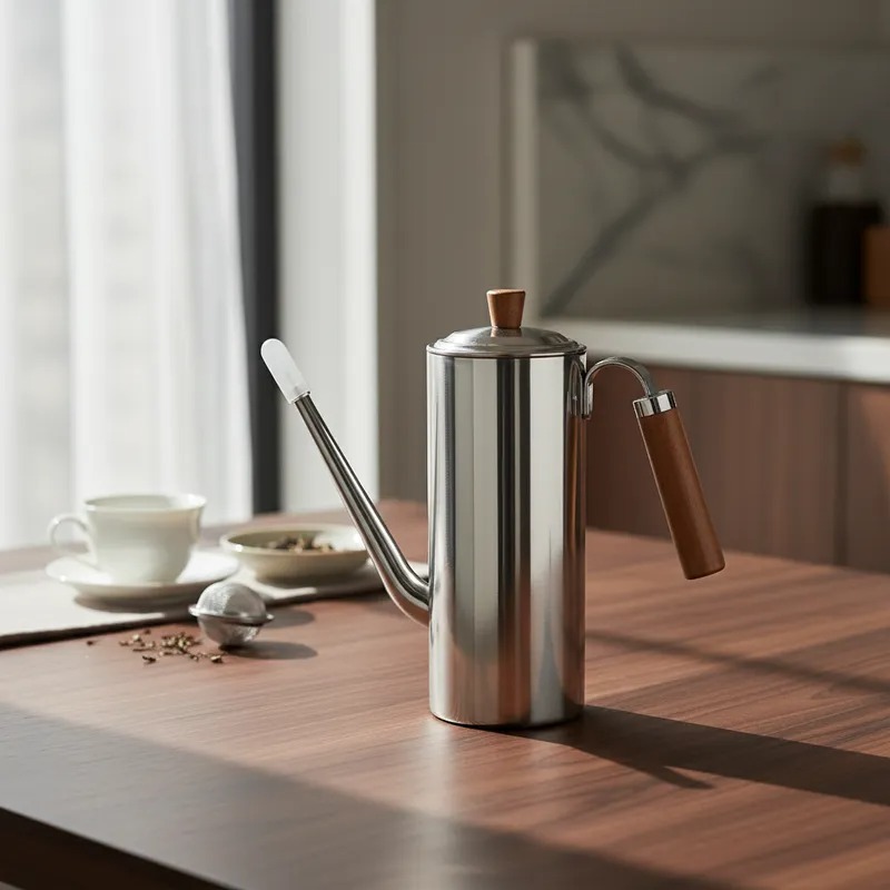 Bule De Aço Inox 304 Com Bico Infusor De Chá Tampa E Alça Aço Inox