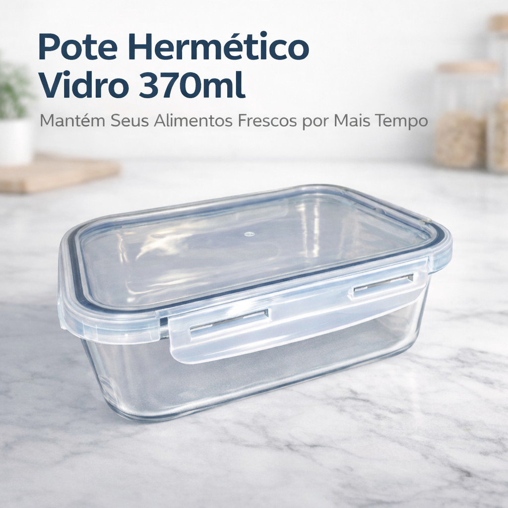 Pote Hermético Vidro 370ml com Trava Não Vaza Marmita Vedação Pote de Vidro